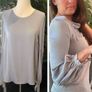 Milly steel grey silk blouse with beautiful exaggerated sleeves NWT